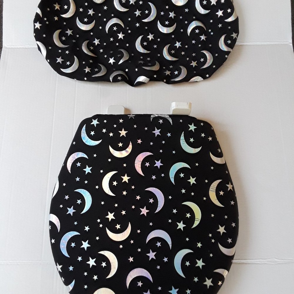 Halloween Toilet Seat Cover 2 Piece Set NEW Handmade moons & stars